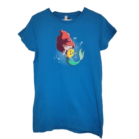 DISNEY‎ BFFs Ariel And Flounder Graphic T Shirt Blue Ringspun Cotton Junior's XL - Picture 3 of 11